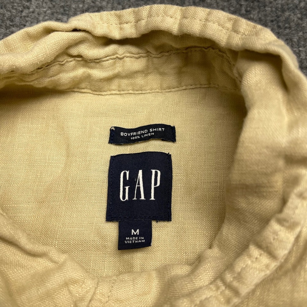 Gap Boyfriend Shirt Mens Medium Yellow 100% Linen Long Sleeve Button Down Pocket - Picture 3 of 6